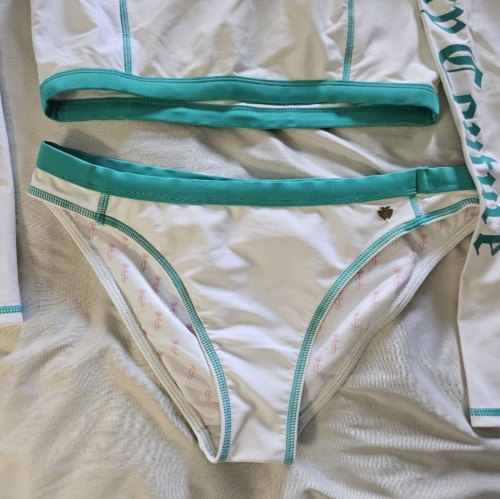 Juicy Couture White and Teal Long Sleeve Bikini Set Size M - Picture 4 of 10